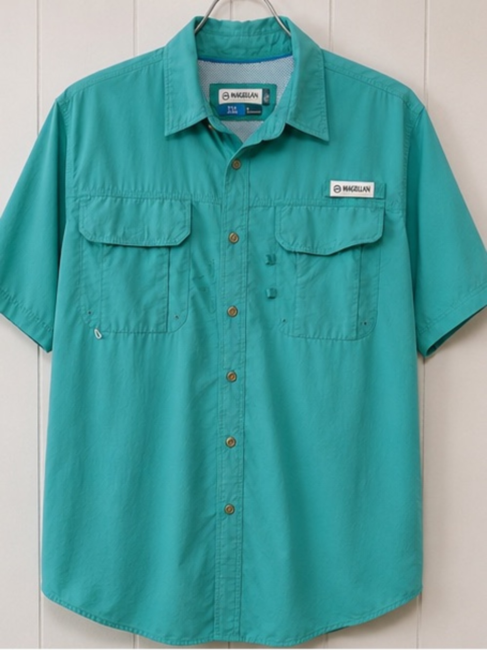 Magellan Outdoors Men’s Short-Sleeve Button-Down Shirt — Teal Green